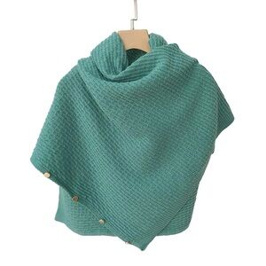 Teal Knit Poncho with Gold Button Accents. One Size fits All.